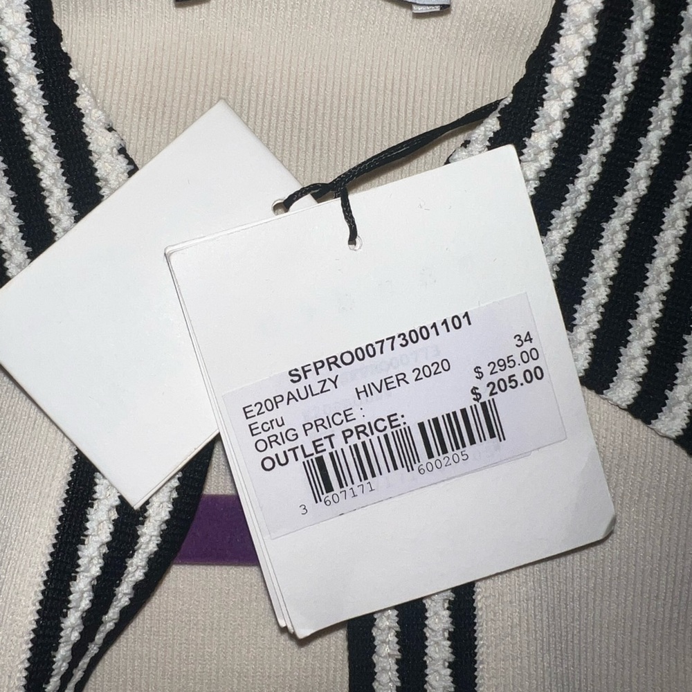 Sandro Cream Knit Polo Mini Dress with Black Trim - Picture 10 of 10
